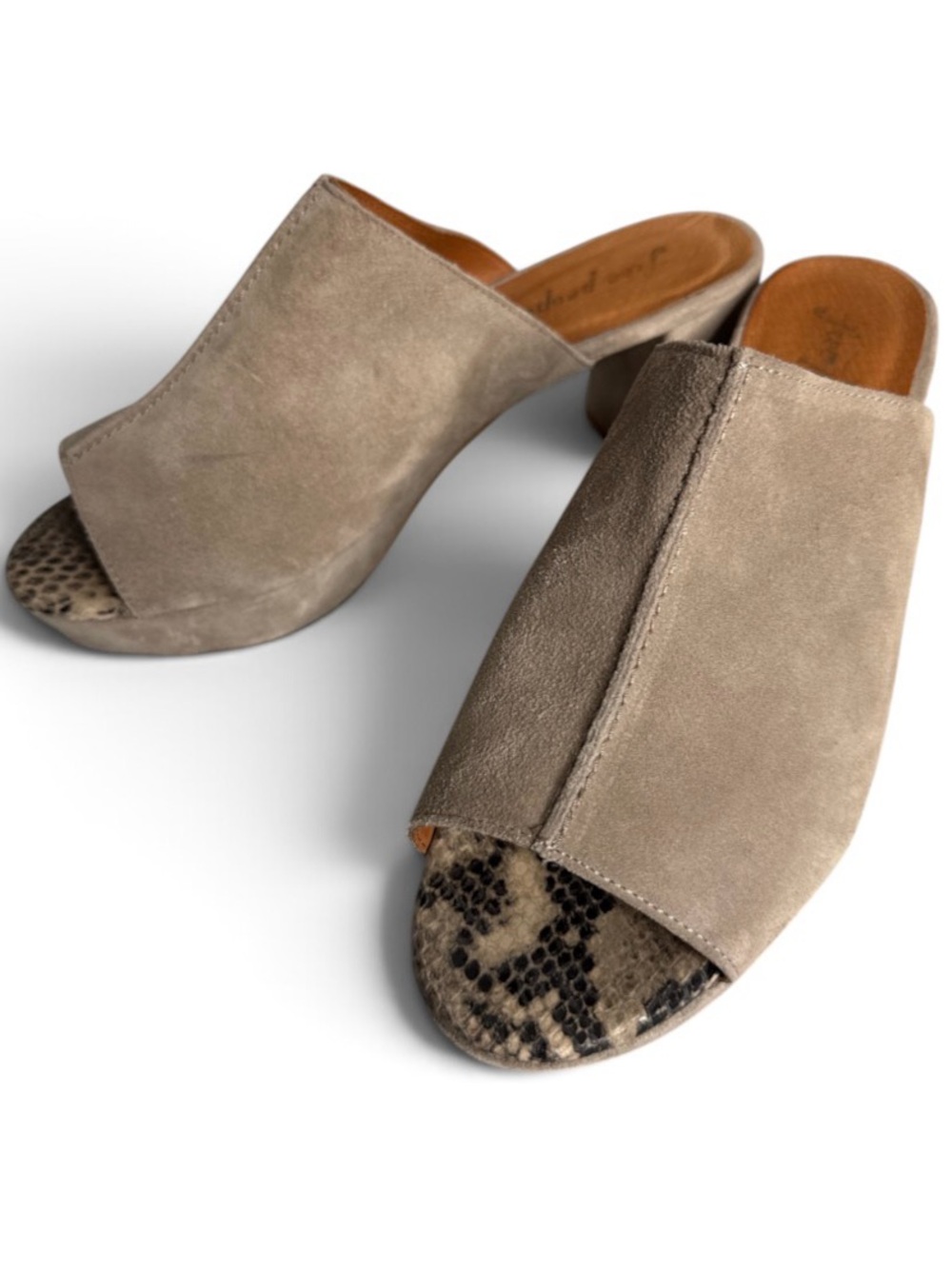 Free People Moody Mule Shoes Women’s 40 EU 9 US Taupe Leather Block Heel Snake